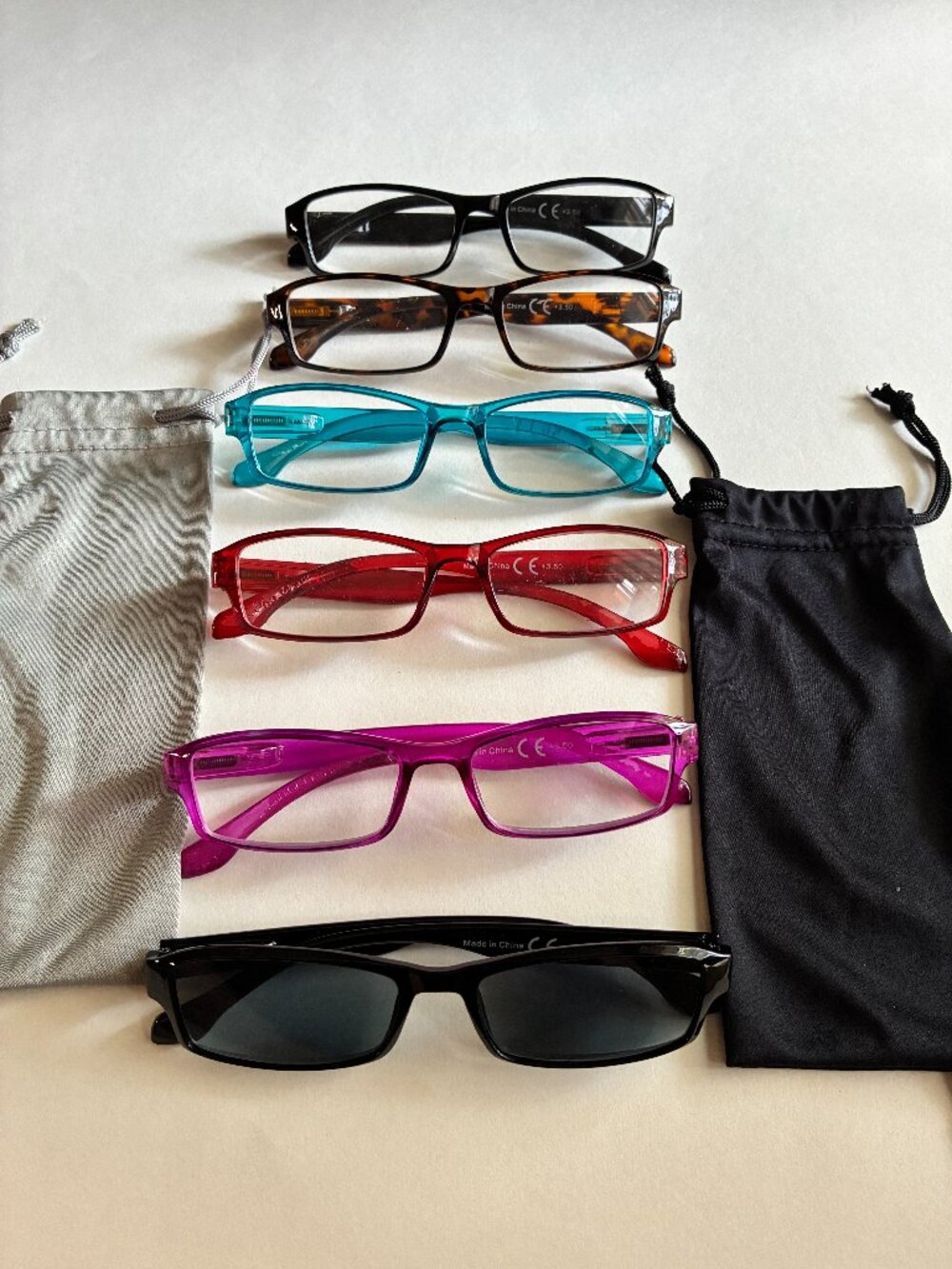 6 pairs of +350 strength reading glasses